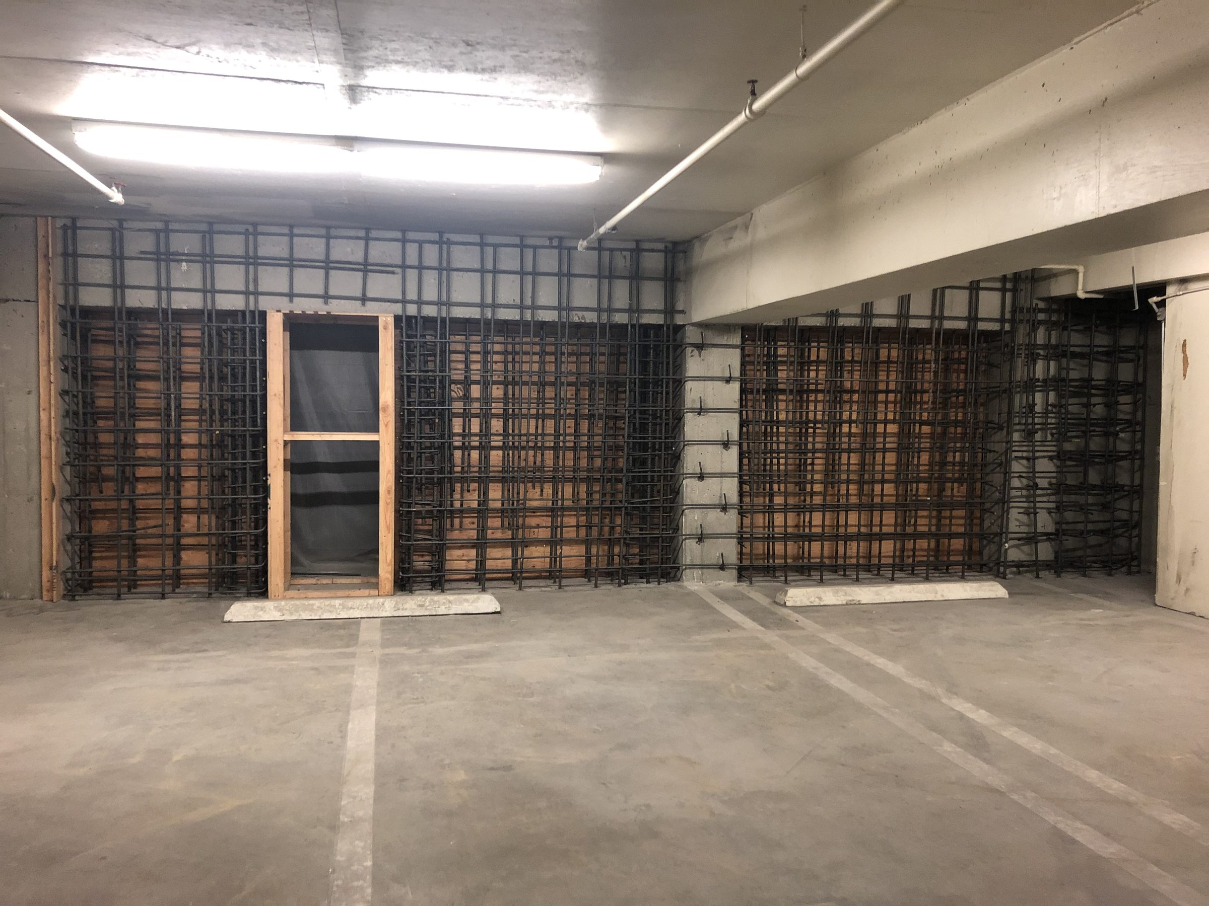 Rebar shear wall formwork — garage level P2