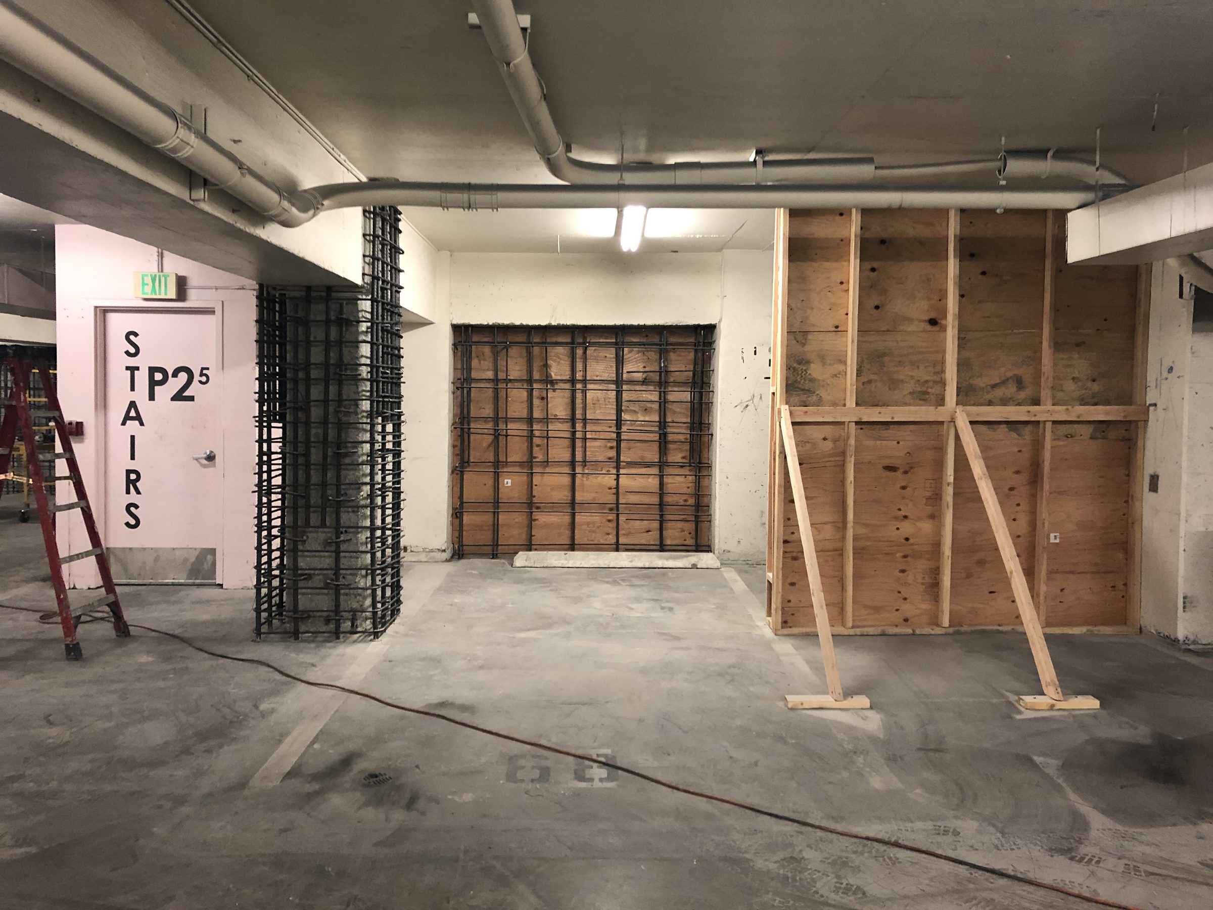 Rebar column cage and shear wall — garage P2